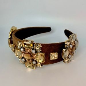 HOPE Baroque Velvet Rhinestone Headband COFFEE